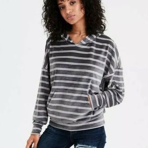 American Eagle Velour Striped Hoodie